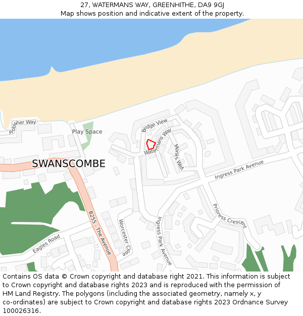 27, WATERMANS WAY, GREENHITHE, DA9 9GJ: Location map and indicative extent of plot