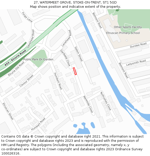 27, WATERMEET GROVE, STOKE-ON-TRENT, ST1 5GD: Location map and indicative extent of plot