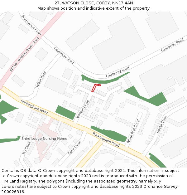 27, WATSON CLOSE, CORBY, NN17 4AN: Location map and indicative extent of plot