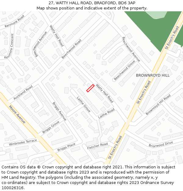 27, WATTY HALL ROAD, BRADFORD, BD6 3AP: Location map and indicative extent of plot