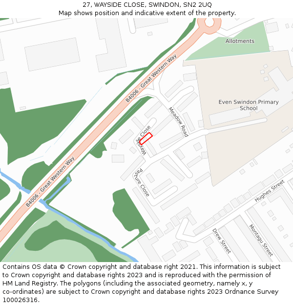 27, WAYSIDE CLOSE, SWINDON, SN2 2UQ: Location map and indicative extent of plot