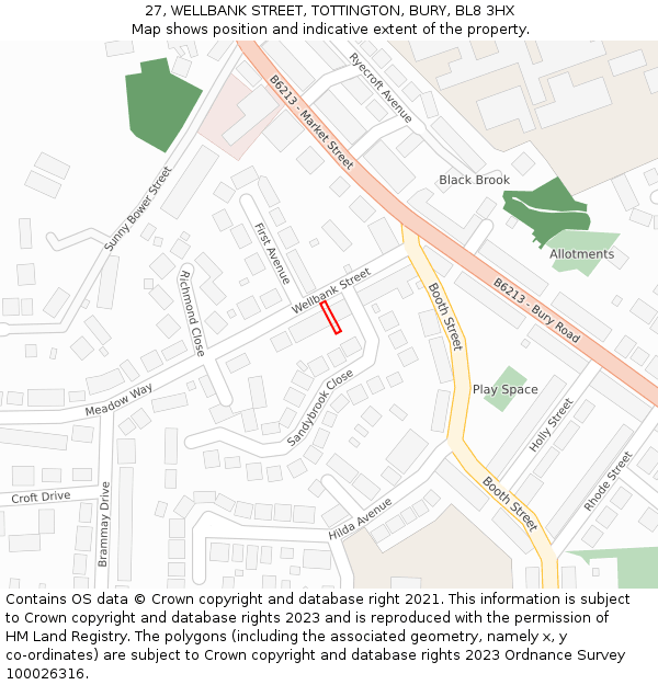 27, WELLBANK STREET, TOTTINGTON, BURY, BL8 3HX: Location map and indicative extent of plot