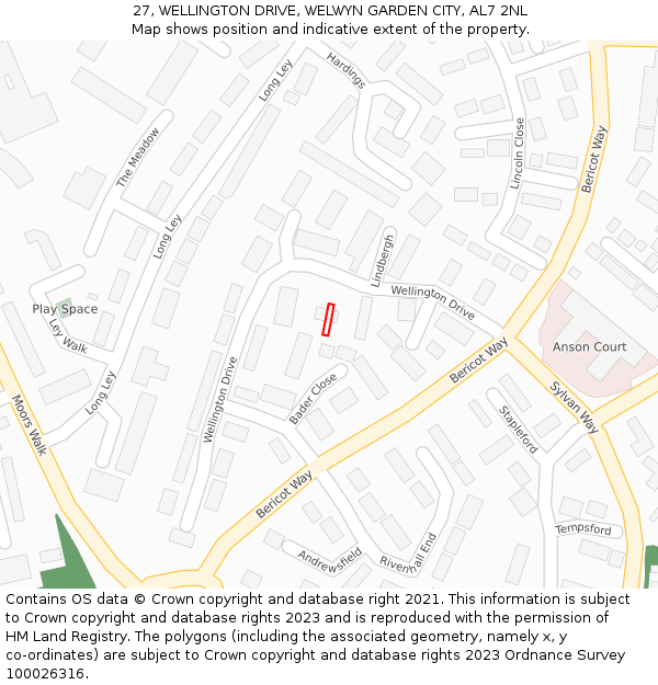 27, WELLINGTON DRIVE, WELWYN GARDEN CITY, AL7 2NL: Location map and indicative extent of plot