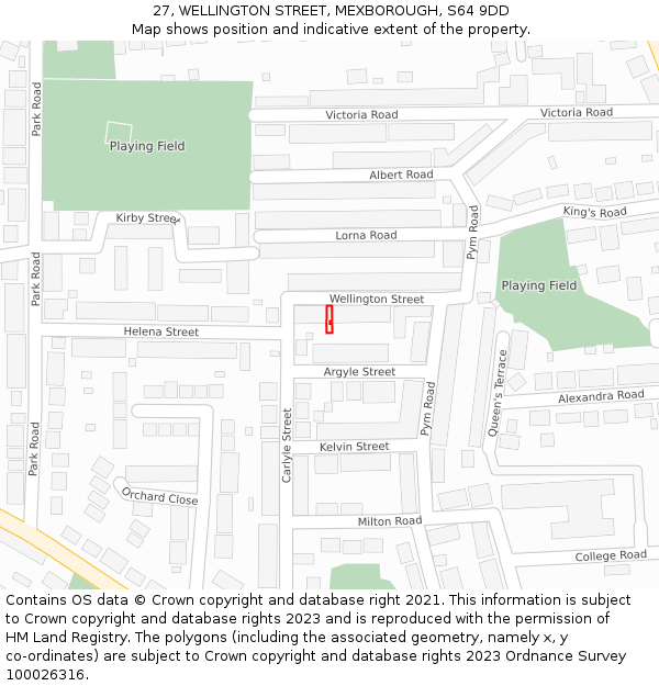 27, WELLINGTON STREET, MEXBOROUGH, S64 9DD: Location map and indicative extent of plot