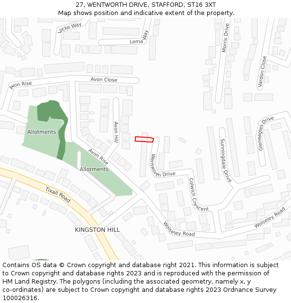 27, WENTWORTH DRIVE, STAFFORD, ST16 3XT: Location map and indicative extent of plot