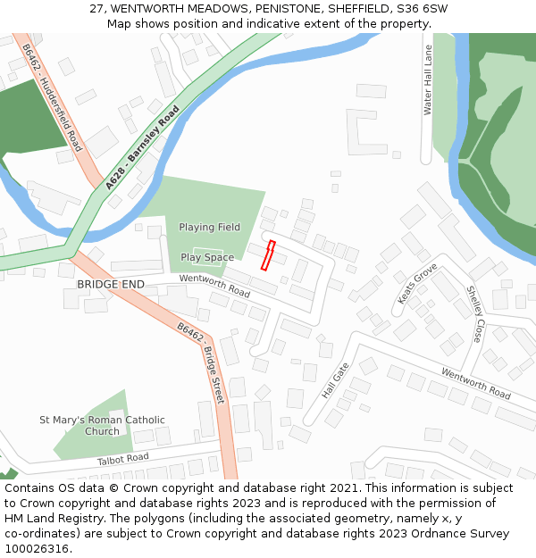 27, WENTWORTH MEADOWS, PENISTONE, SHEFFIELD, S36 6SW: Location map and indicative extent of plot