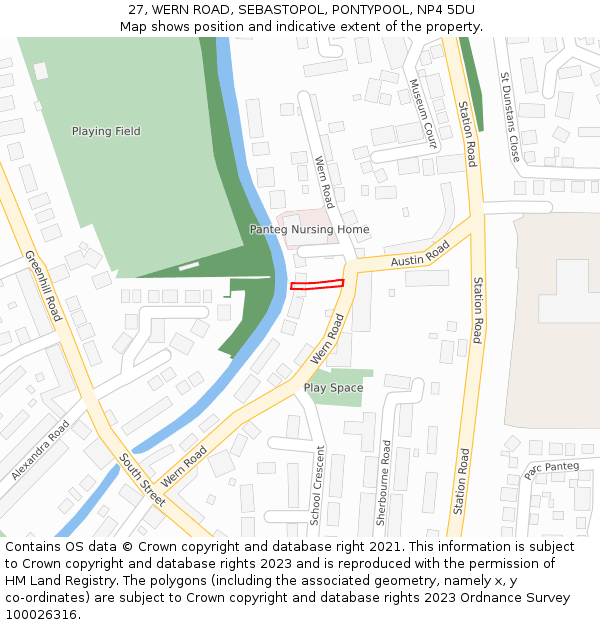 27, WERN ROAD, SEBASTOPOL, PONTYPOOL, NP4 5DU: Location map and indicative extent of plot