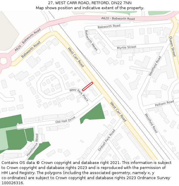 27, WEST CARR ROAD, RETFORD, DN22 7NN: Location map and indicative extent of plot