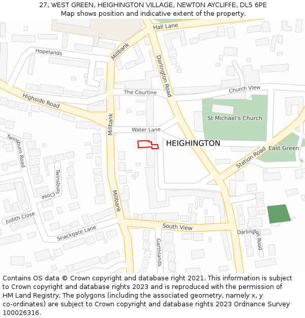 27, WEST GREEN, HEIGHINGTON VILLAGE, NEWTON AYCLIFFE, DL5 6PE: Location map and indicative extent of plot