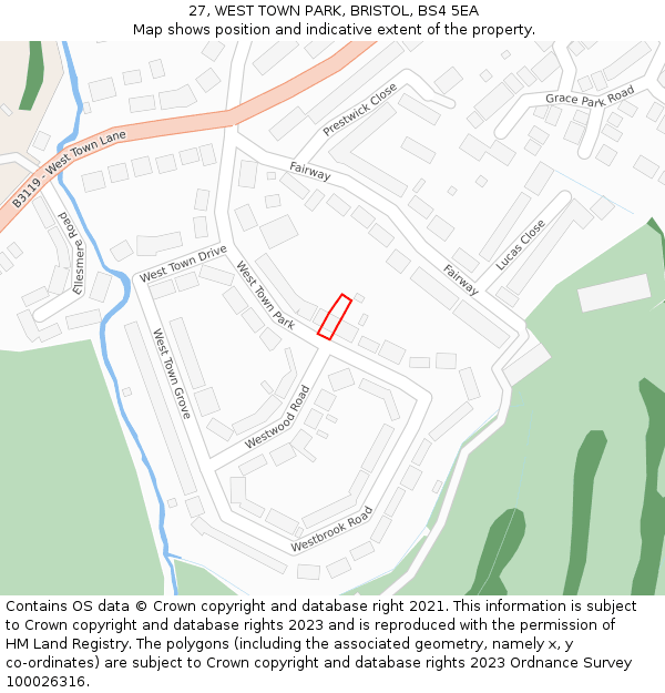 27, WEST TOWN PARK, BRISTOL, BS4 5EA: Location map and indicative extent of plot