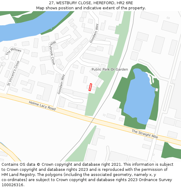 27, WESTBURY CLOSE, HEREFORD, HR2 6RE: Location map and indicative extent of plot