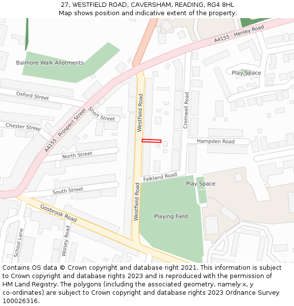 27, WESTFIELD ROAD, CAVERSHAM, READING, RG4 8HL: Location map and indicative extent of plot
