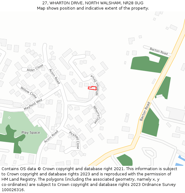 27, WHARTON DRIVE, NORTH WALSHAM, NR28 0UG: Location map and indicative extent of plot