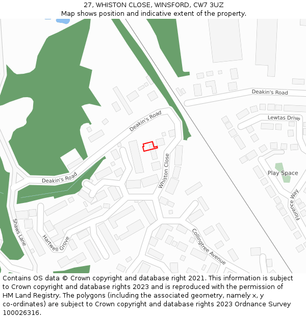 27, WHISTON CLOSE, WINSFORD, CW7 3UZ: Location map and indicative extent of plot