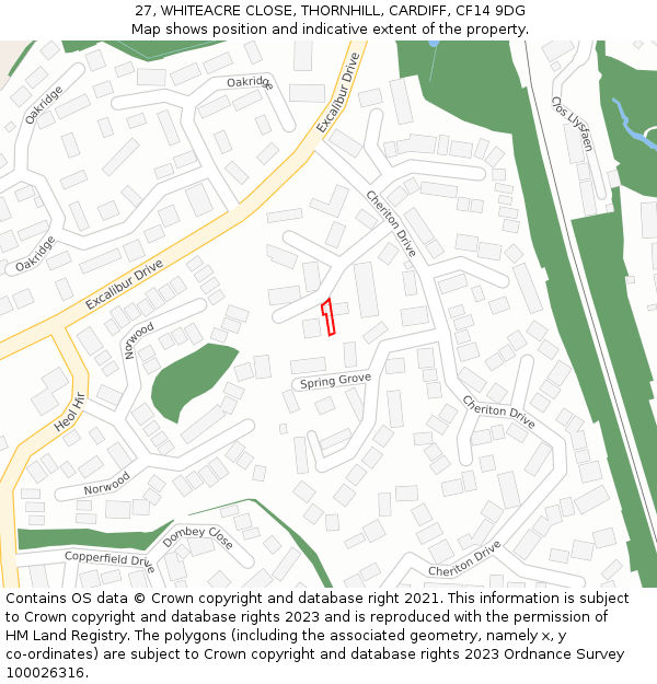 27, WHITEACRE CLOSE, THORNHILL, CARDIFF, CF14 9DG: Location map and indicative extent of plot