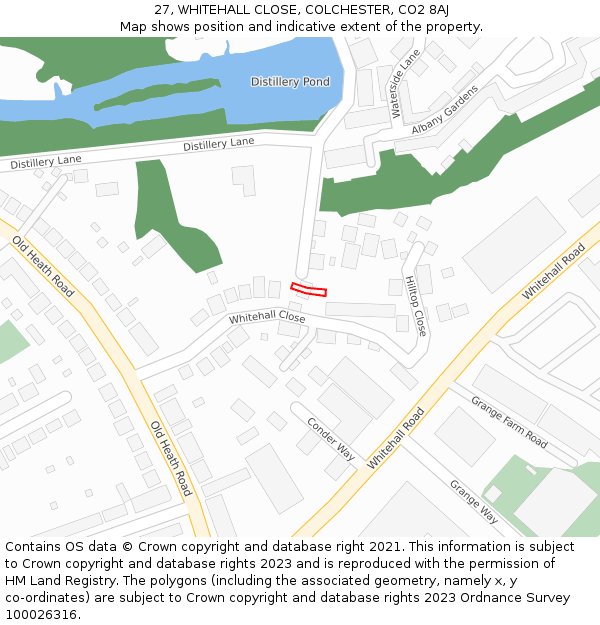 27, WHITEHALL CLOSE, COLCHESTER, CO2 8AJ: Location map and indicative extent of plot