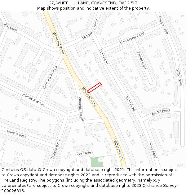 27, WHITEHILL LANE, GRAVESEND, DA12 5LT: Location map and indicative extent of plot