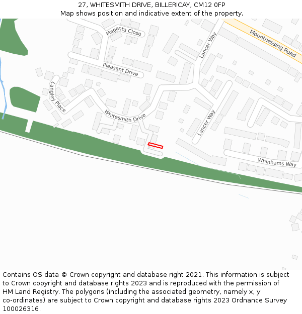 27, WHITESMITH DRIVE, BILLERICAY, CM12 0FP: Location map and indicative extent of plot