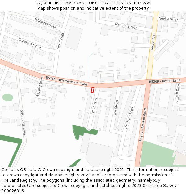27, WHITTINGHAM ROAD, LONGRIDGE, PRESTON, PR3 2AA: Location map and indicative extent of plot