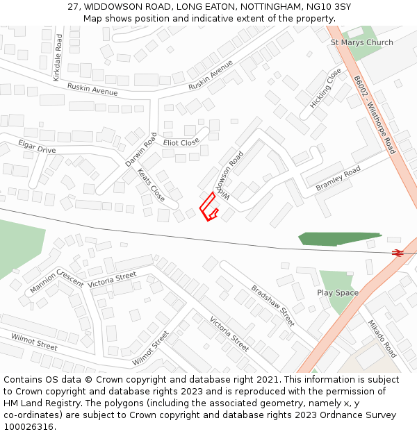 27, WIDDOWSON ROAD, LONG EATON, NOTTINGHAM, NG10 3SY: Location map and indicative extent of plot