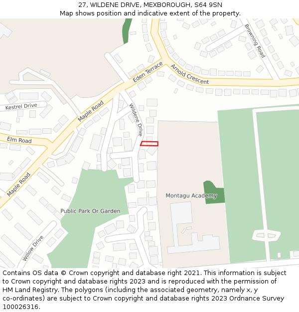 27, WILDENE DRIVE, MEXBOROUGH, S64 9SN: Location map and indicative extent of plot