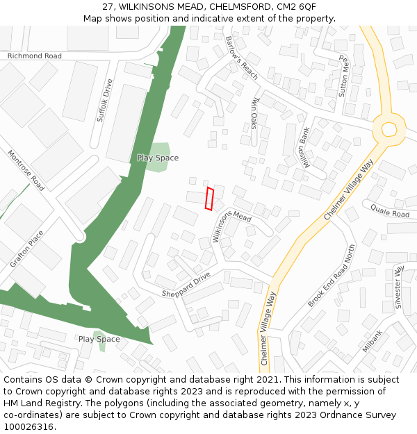 27, WILKINSONS MEAD, CHELMSFORD, CM2 6QF: Location map and indicative extent of plot