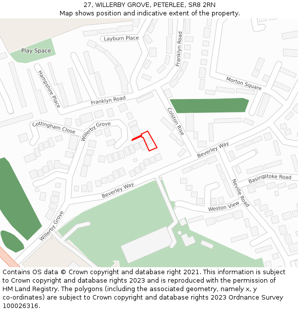 27, WILLERBY GROVE, PETERLEE, SR8 2RN: Location map and indicative extent of plot