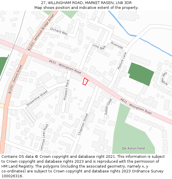 27, WILLINGHAM ROAD, MARKET RASEN, LN8 3DR: Location map and indicative extent of plot