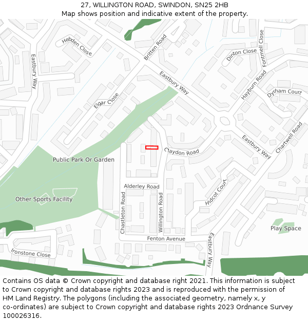 27, WILLINGTON ROAD, SWINDON, SN25 2HB: Location map and indicative extent of plot