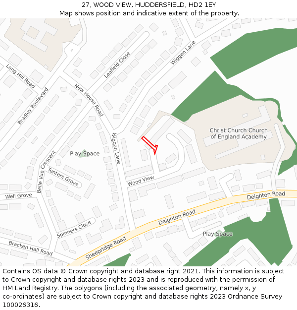 27, WOOD VIEW, HUDDERSFIELD, HD2 1EY: Location map and indicative extent of plot