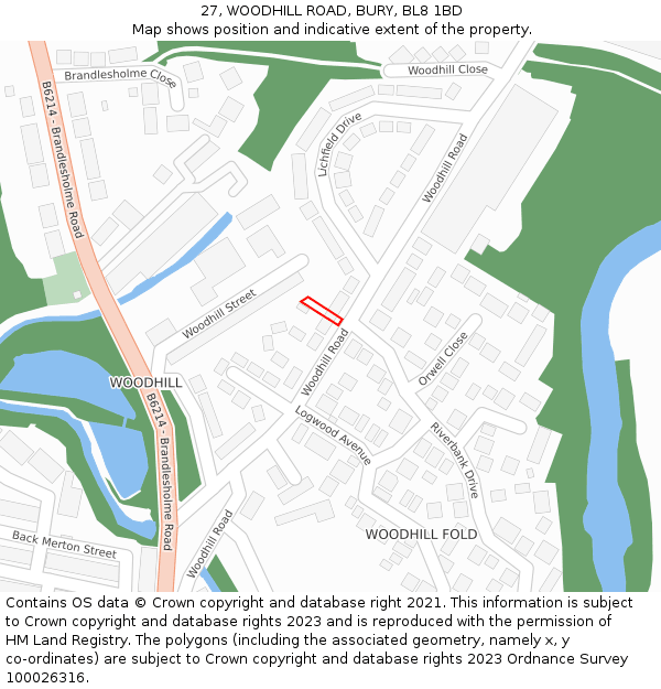27, WOODHILL ROAD, BURY, BL8 1BD: Location map and indicative extent of plot