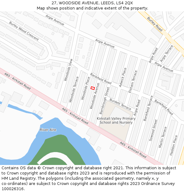 27, WOODSIDE AVENUE, LEEDS, LS4 2QX: Location map and indicative extent of plot