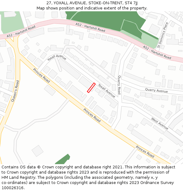 27, YOXALL AVENUE, STOKE-ON-TRENT, ST4 7JJ: Location map and indicative extent of plot