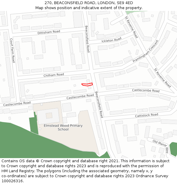270, BEACONSFIELD ROAD, LONDON, SE9 4ED: Location map and indicative extent of plot
