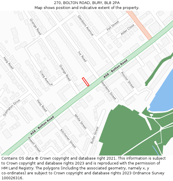 270, BOLTON ROAD, BURY, BL8 2PA: Location map and indicative extent of plot