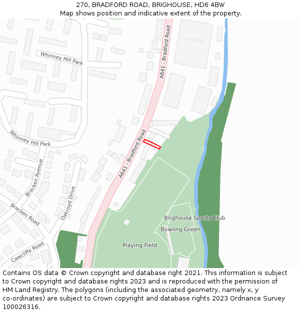 270, BRADFORD ROAD, BRIGHOUSE, HD6 4BW: Location map and indicative extent of plot