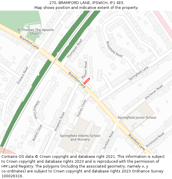 270, BRAMFORD LANE, IPSWICH, IP1 4ES: Location map and indicative extent of plot