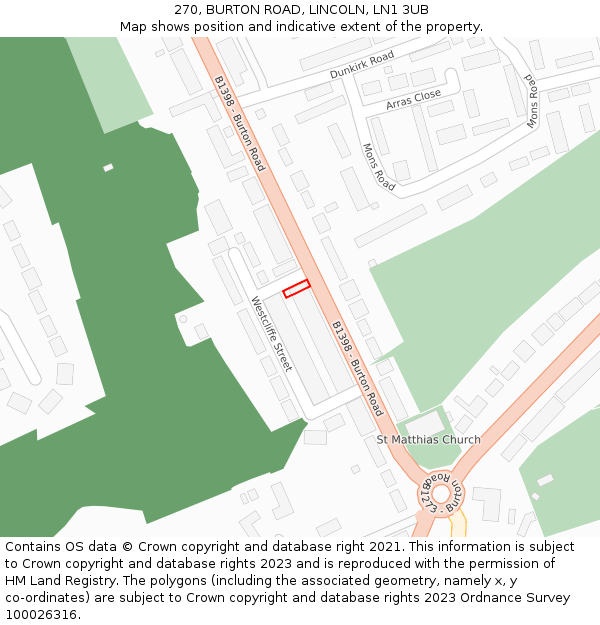 270, BURTON ROAD, LINCOLN, LN1 3UB: Location map and indicative extent of plot