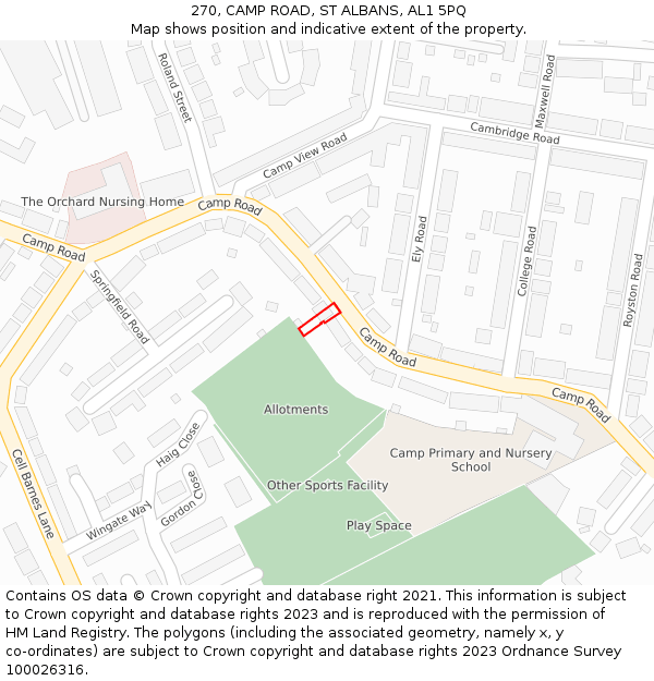 270, CAMP ROAD, ST ALBANS, AL1 5PQ: Location map and indicative extent of plot