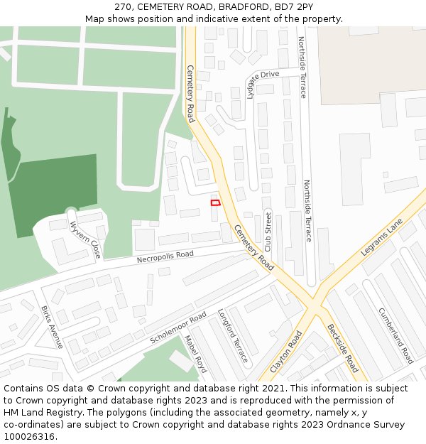 270, CEMETERY ROAD, BRADFORD, BD7 2PY: Location map and indicative extent of plot