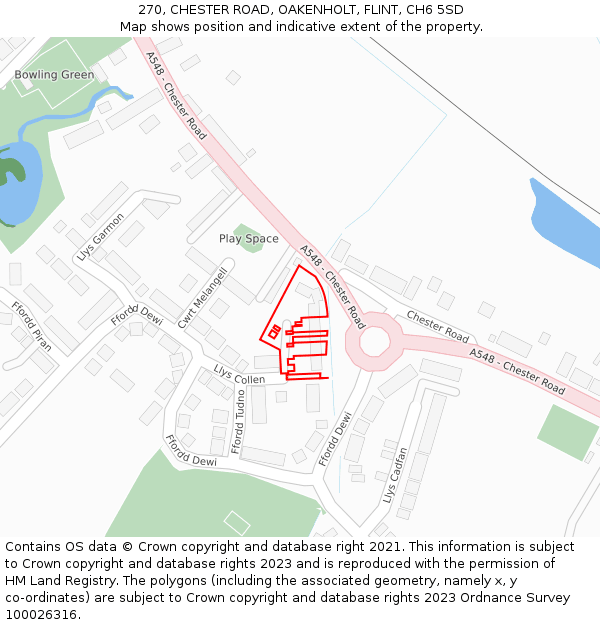 270, CHESTER ROAD, OAKENHOLT, FLINT, CH6 5SD: Location map and indicative extent of plot