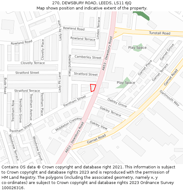 270, DEWSBURY ROAD, LEEDS, LS11 6JQ: Location map and indicative extent of plot