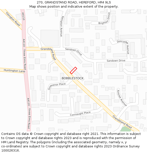 270, GRANDSTAND ROAD, HEREFORD, HR4 9LS: Location map and indicative extent of plot