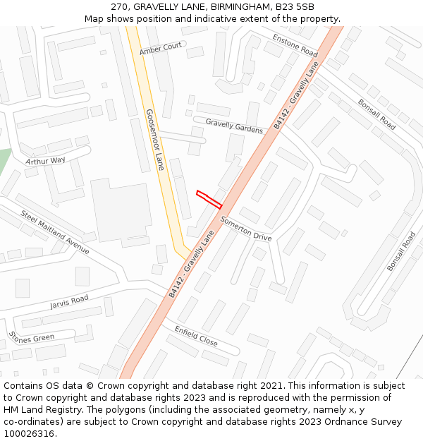 270, GRAVELLY LANE, BIRMINGHAM, B23 5SB: Location map and indicative extent of plot