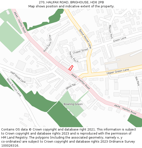270, HALIFAX ROAD, BRIGHOUSE, HD6 2PB: Location map and indicative extent of plot