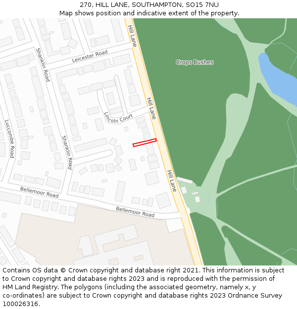 270, HILL LANE, SOUTHAMPTON, SO15 7NU: Location map and indicative extent of plot