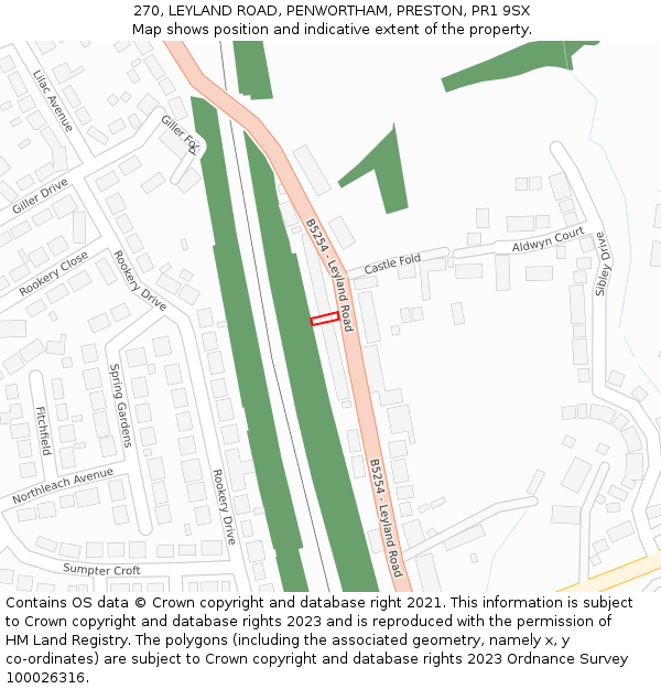 270, LEYLAND ROAD, PENWORTHAM, PRESTON, PR1 9SX: Location map and indicative extent of plot