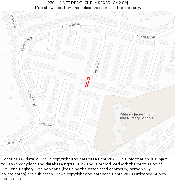 270, LINNET DRIVE, CHELMSFORD, CM2 8AJ: Location map and indicative extent of plot