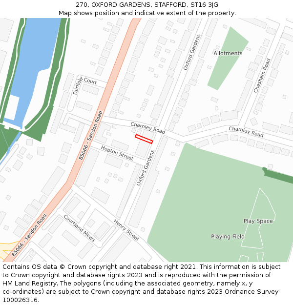270, OXFORD GARDENS, STAFFORD, ST16 3JG: Location map and indicative extent of plot