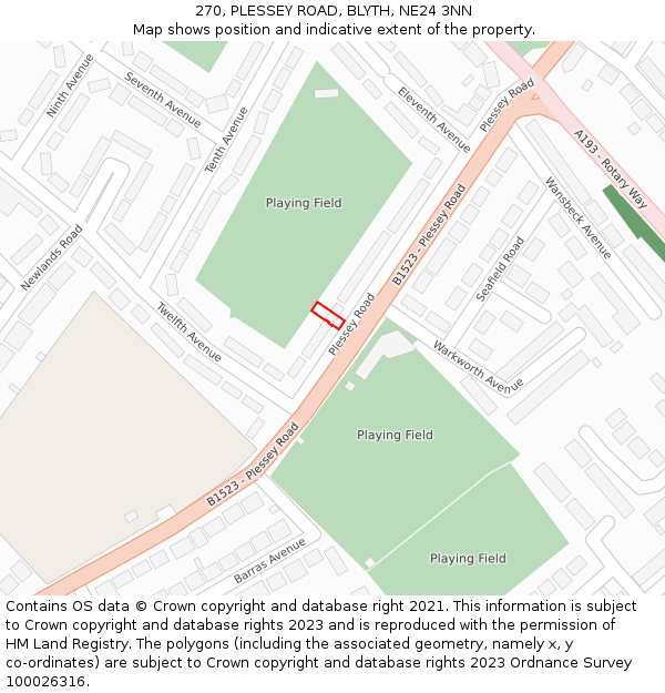270, PLESSEY ROAD, BLYTH, NE24 3NN: Location map and indicative extent of plot
